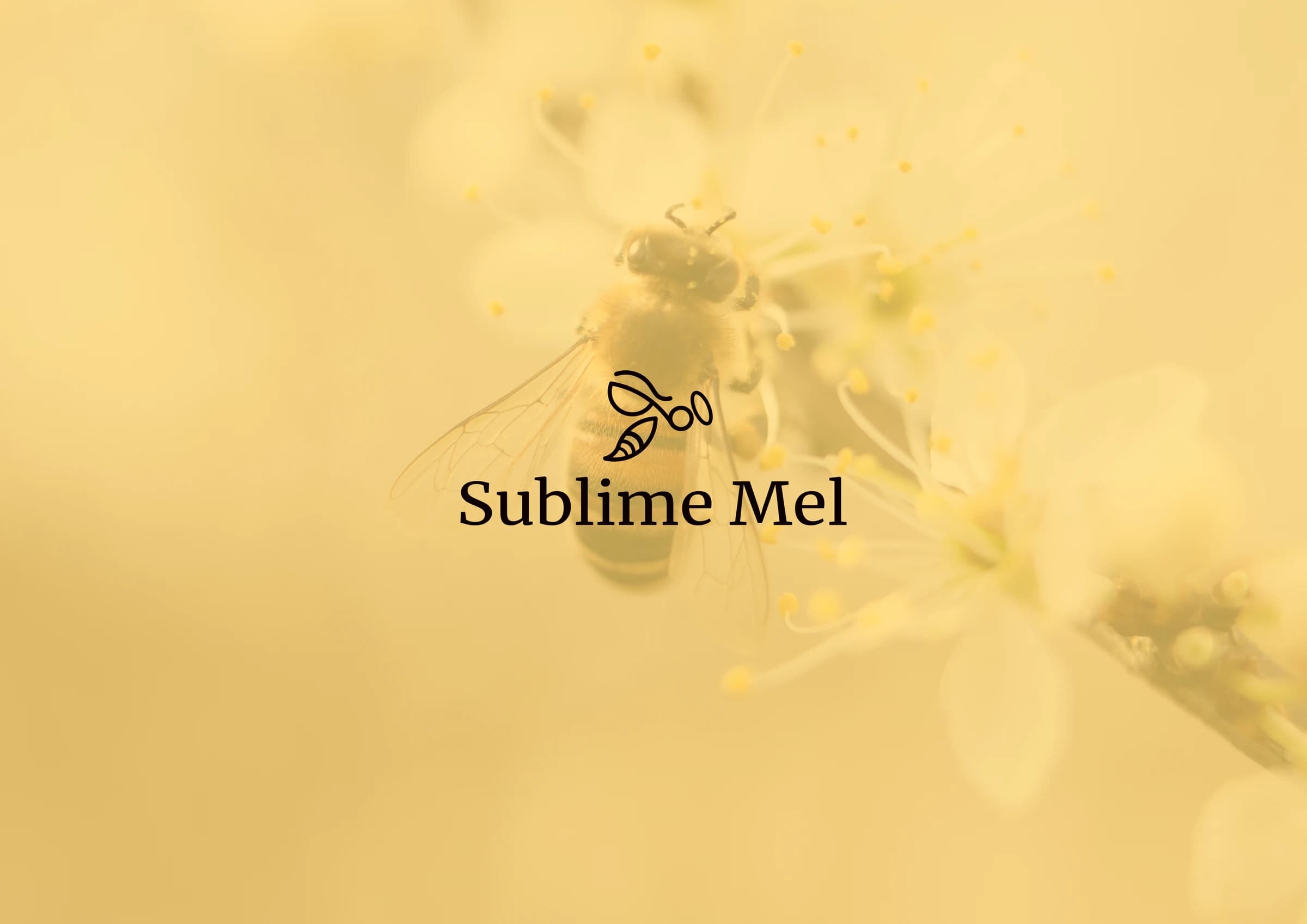 Identidade visual da Sublime Mel com logotipo centralizado e tom dourado.